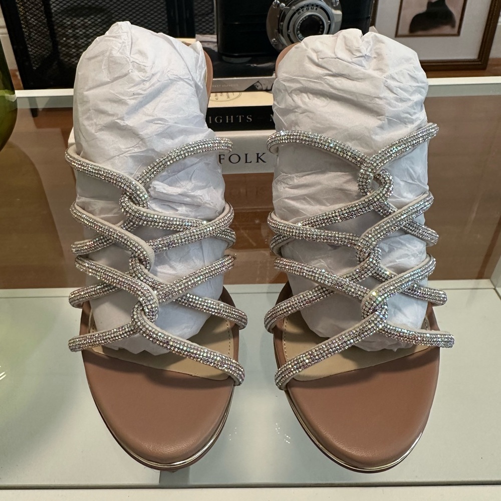 Kenneth Cole Rhinestone Strappy Heels - Brown and Silver